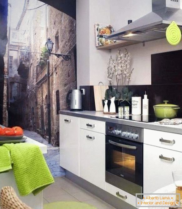 photo wallpapers in a small kitchen of a panel house, photo 72
