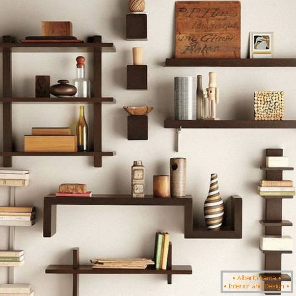 Open shelves for living room on the wall