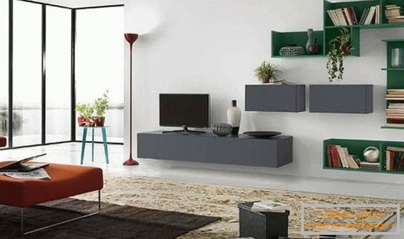 Modular suspended shelves for the living room