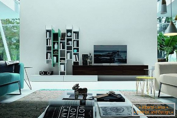 Modular shelves instead of a slide in the living room