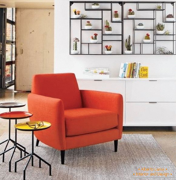 Modern living room design with shelves