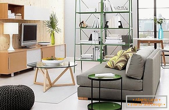 Green shelves for the living room