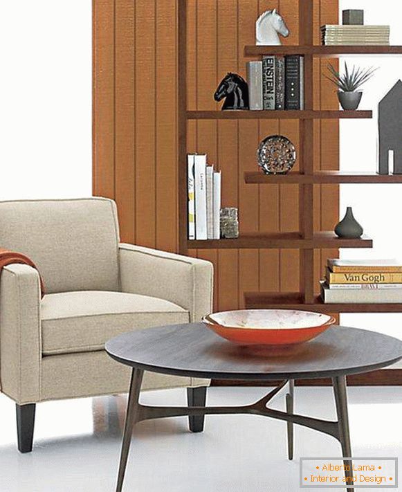 Modern wooden shelves for the living room