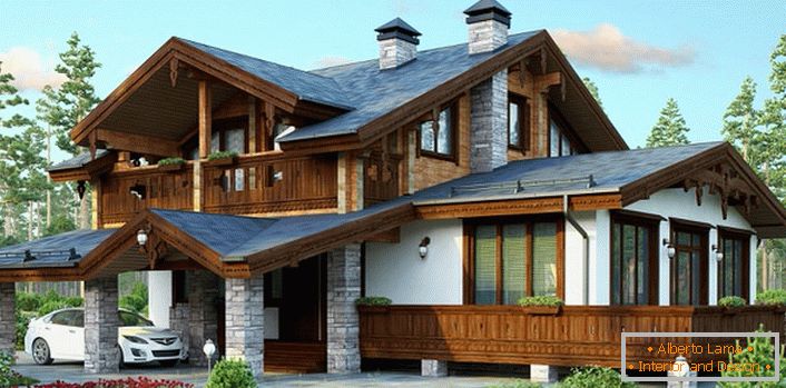 The project of a house in the style of a chalet is an ideal variant of suburban real estate.