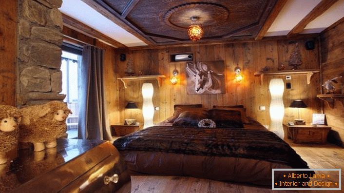 Luxury bedroom in the style of the chalet allows you to relax in the