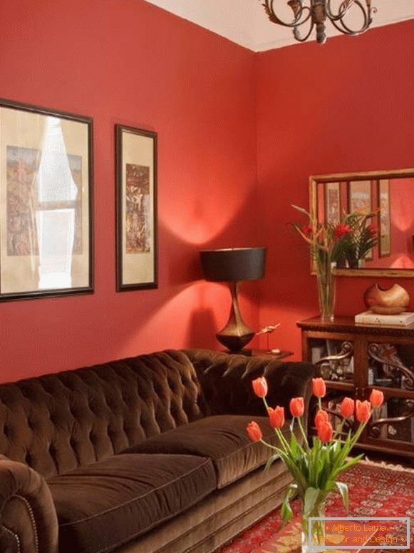 Red walls in the living room