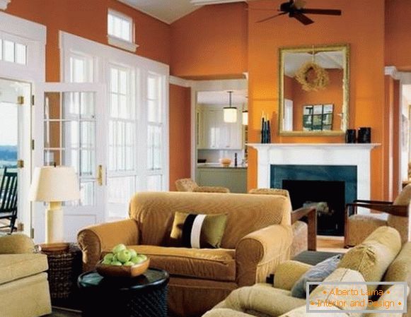 Orange walls in the living room