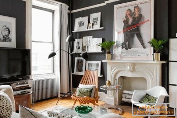 Living room with black walls