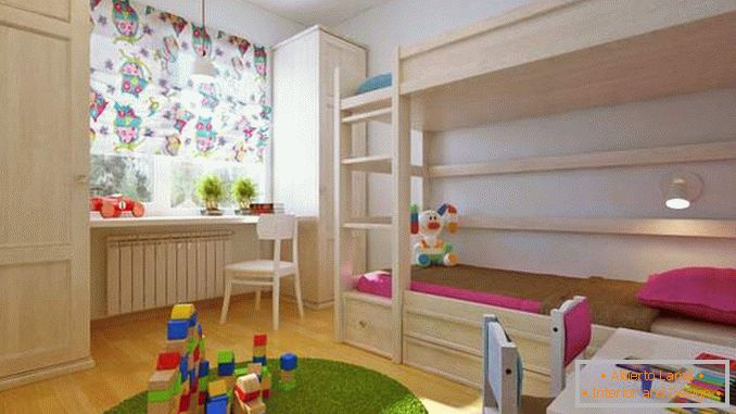 Design of a two-room apartment with a children's room for two children