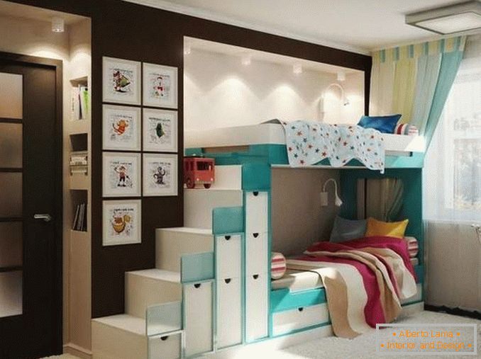 Design of a two-room apartment for a family with two children - photo of a child's interior