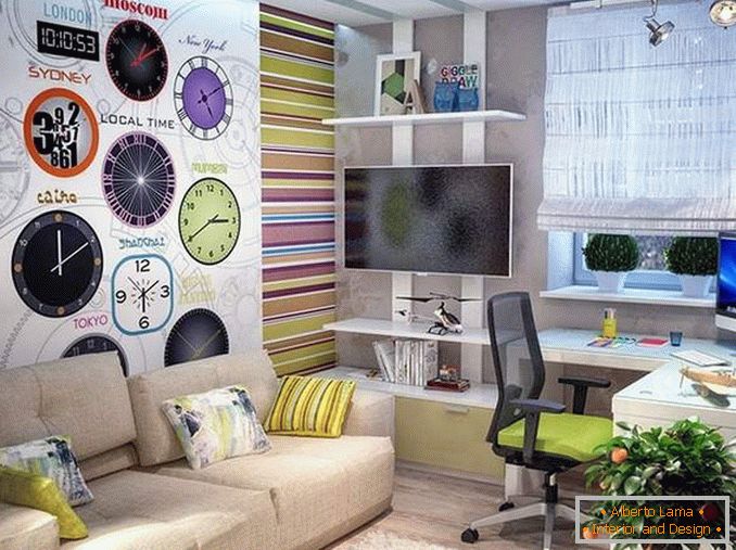 Design of a two-room apartment for a family with a teenager - photo of a child
