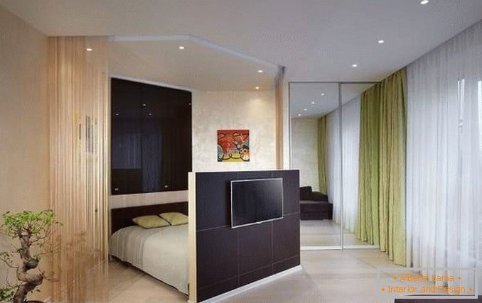 Design of a two-room apartment for a family with a child - an interior of a bedroom of a hall