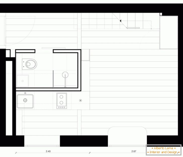 Layout of the first level of a small apartment