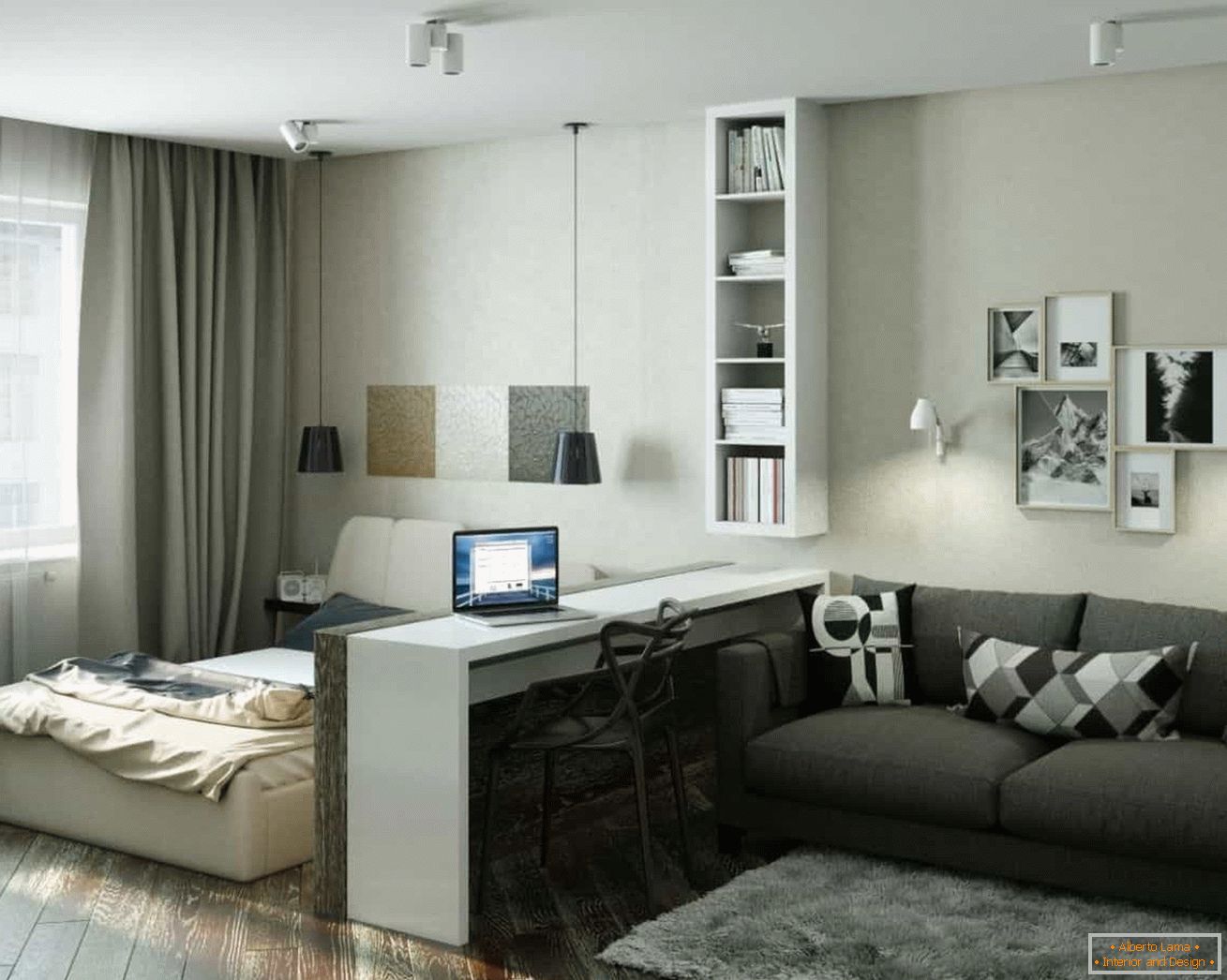 Modern design of a one-room apartment