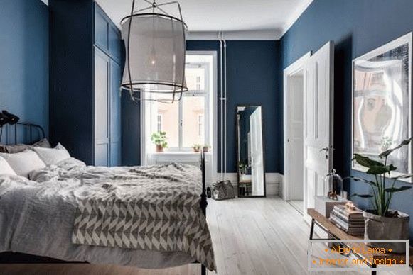 Photos of the bedroom in modern style and blue color