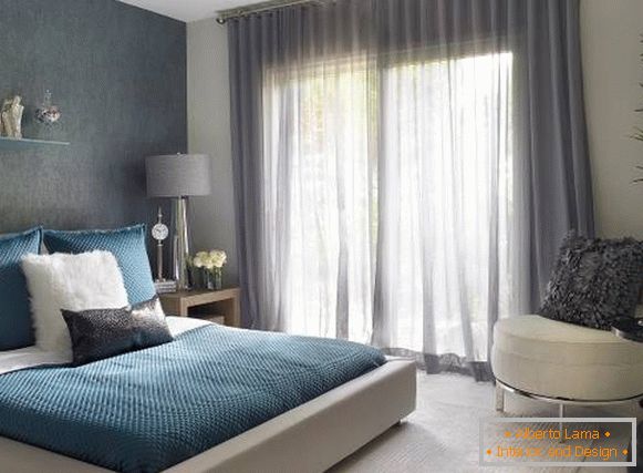 Modern bedroom in gray and green colors 2016