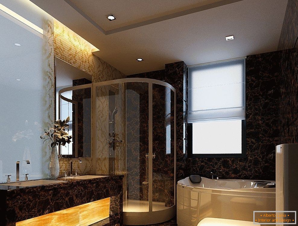 Bathroom interior with plasterboard ceiling