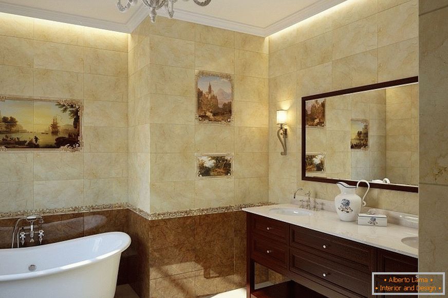 Ceramic tiles on the walls in the bathroom