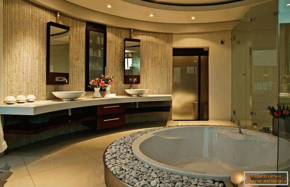 Modern design of the bathroom in the cottage