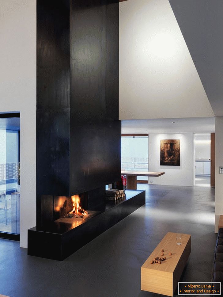 Metal fireplace in a country house in the Alps