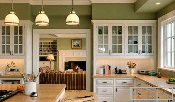 Design and interior kitchen in a private house in green tones