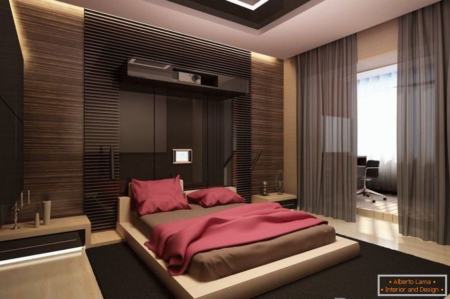 Interior of a bedroom in high-tech style