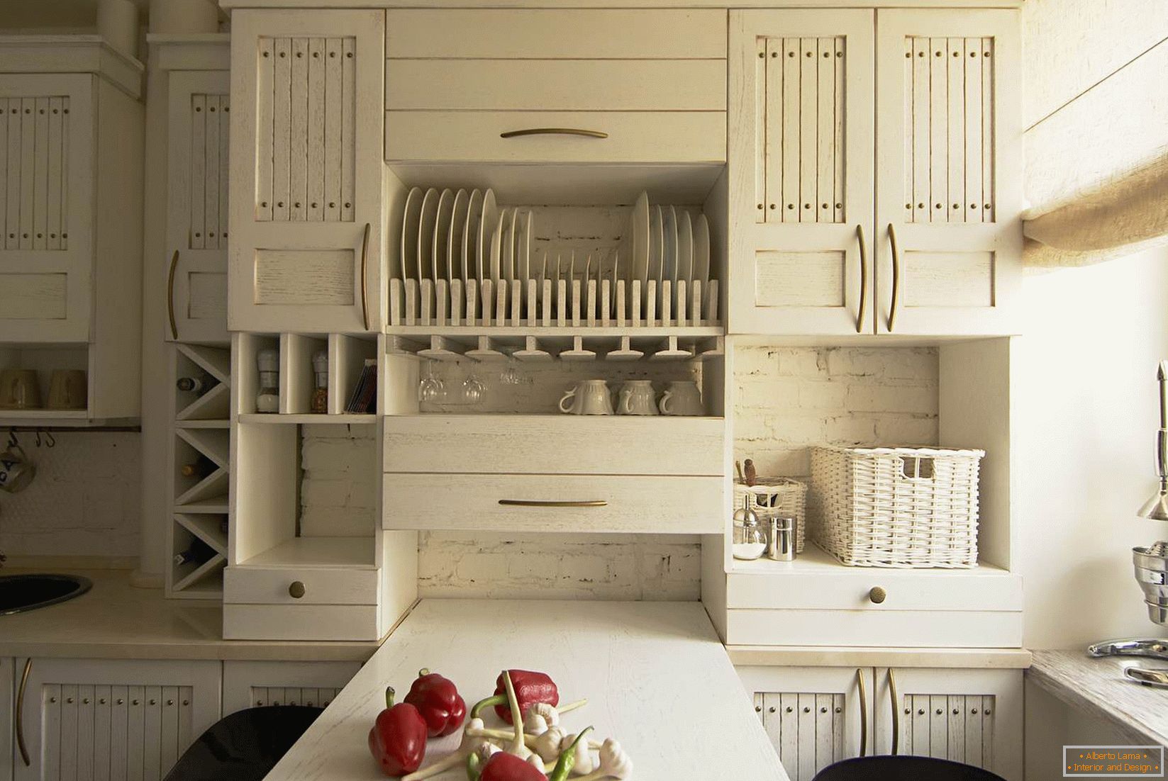 White furniture in a small kitchen
