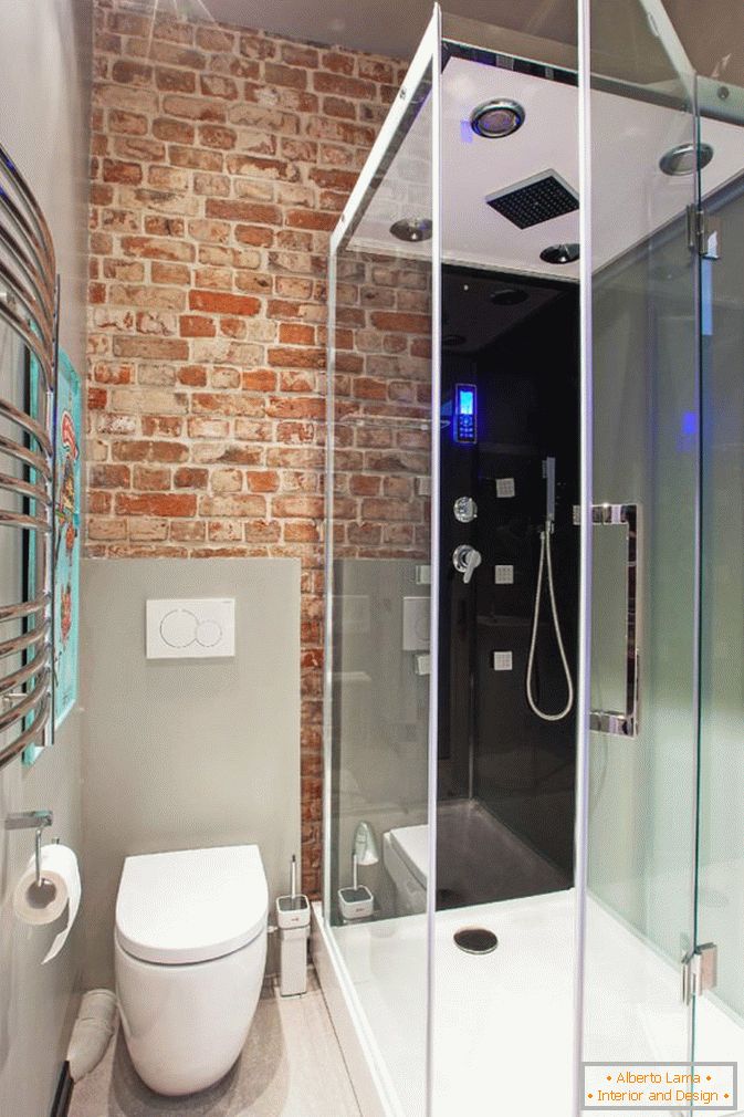 Bathroom of a small studio in the loft style