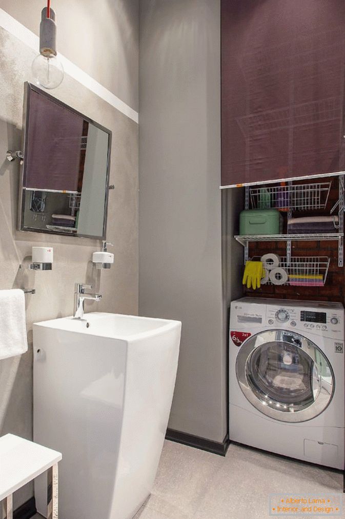 Bathroom of a small studio in the loft style