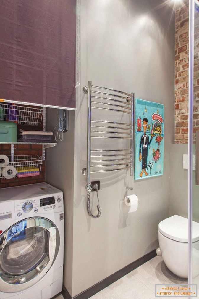 Bathroom of a small studio in the loft style