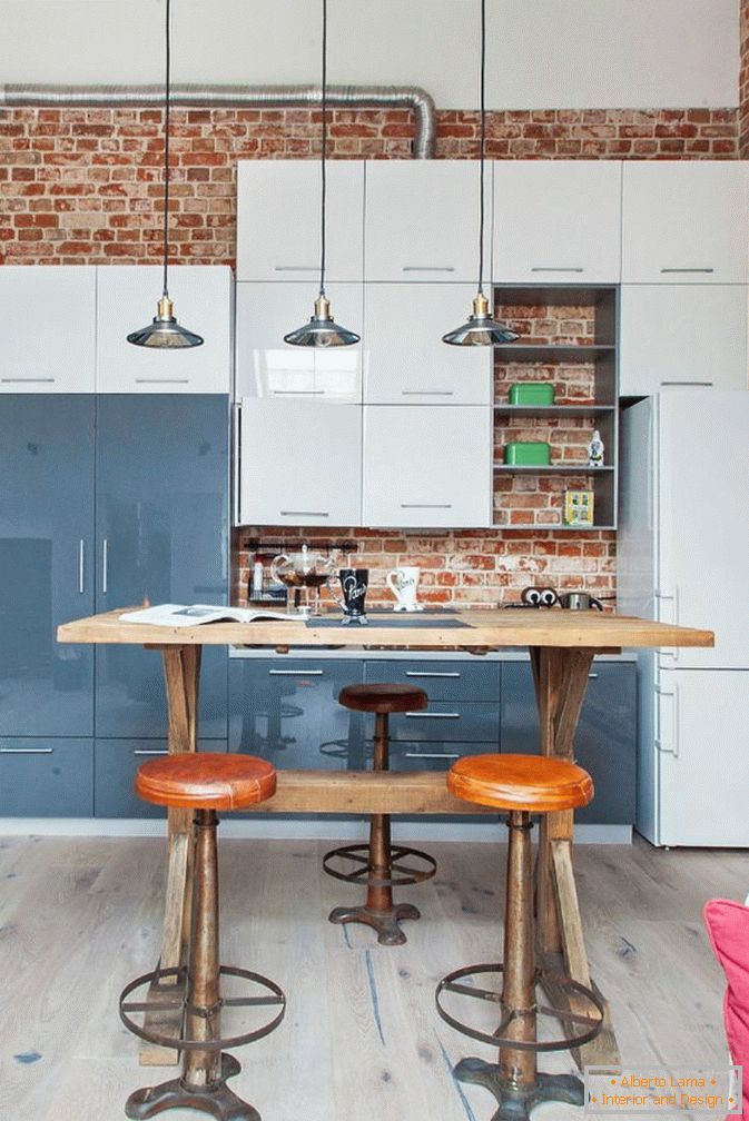 Kitchen of a small studio in the loft style