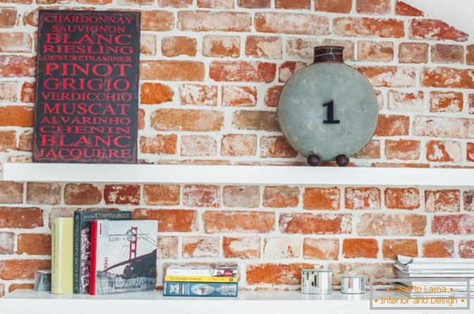 Shelves in a small studio in the loft style