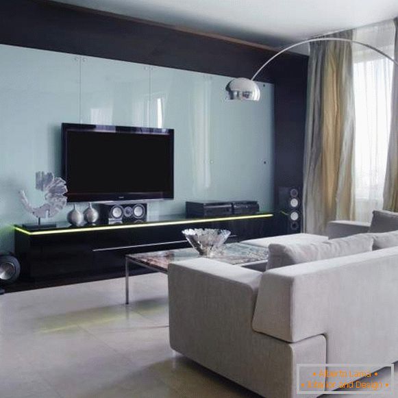 Hi tech design of the living room in the apartment - interior photo