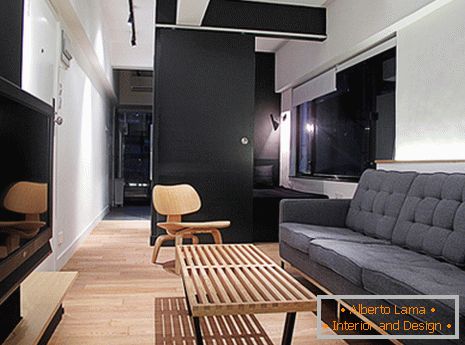Design of a tiny apartment in black and white