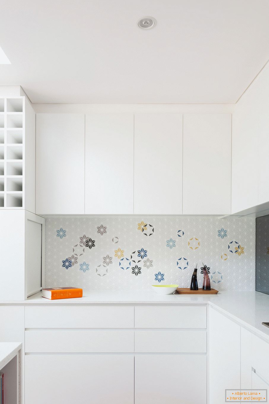 Corner kitchen in white color