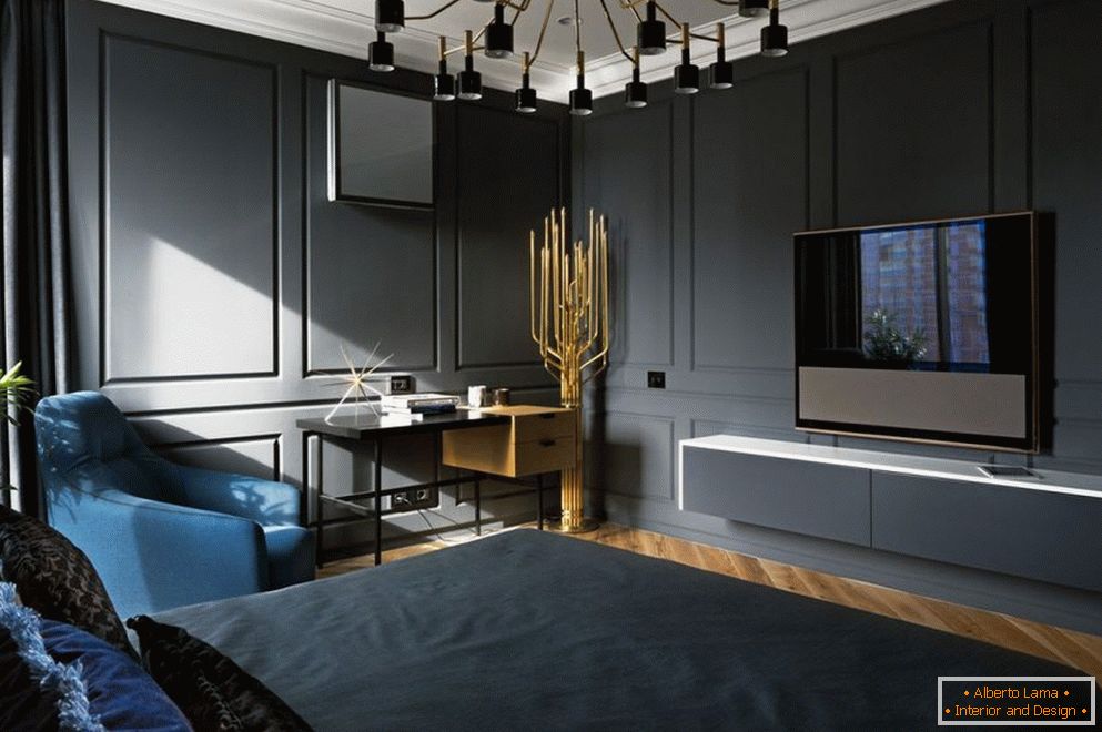 Décor in the bedroom in dark colors