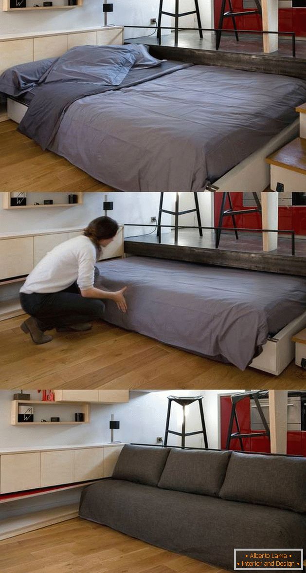 Hidden bed in studio apartment