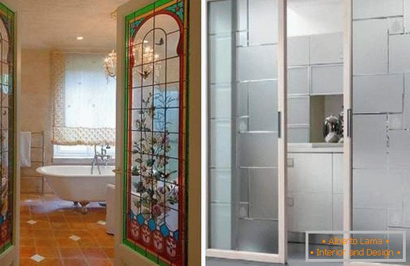Unusual glass doors for a bathroom with a pattern and texture