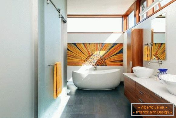 Bathroom interior design with sliding glass doors