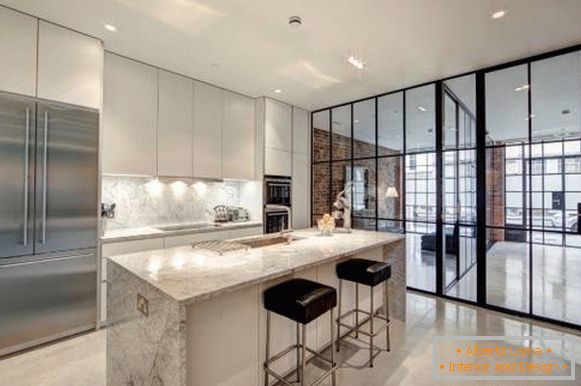 Interior glass partitions - photos of luxury loft apartment