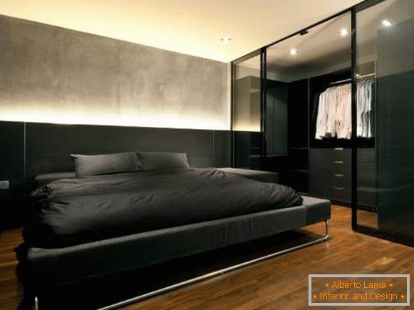 Glass sliding doors and partitions - photos in the bedroom
