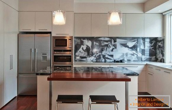 Modern kitchen design with a glass apron