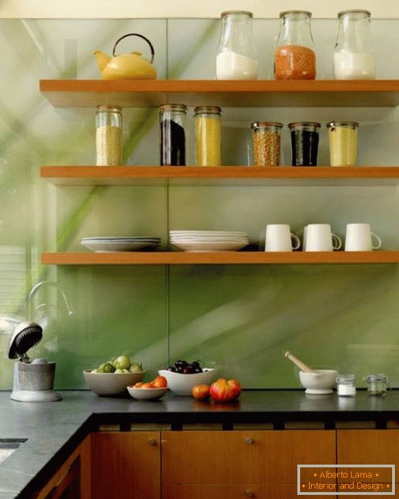Photo of kitchen with glass apron transparent