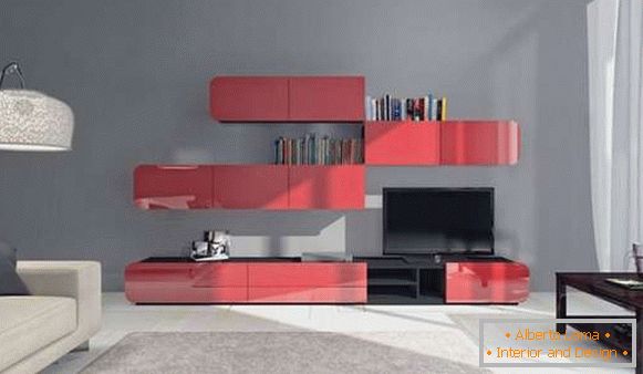 глянцевая wall in the living room in a modern style, photo 14