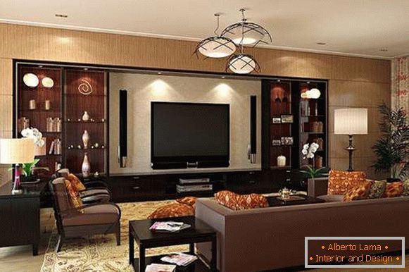 large wall in the living room in a modern style, photo 28