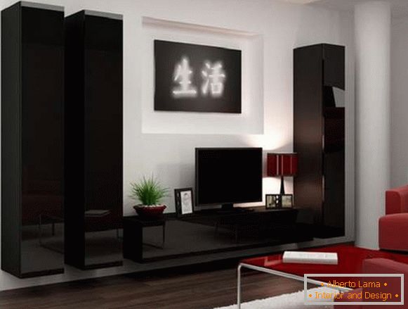 wall hinged in the living room in a modern style, photo 4