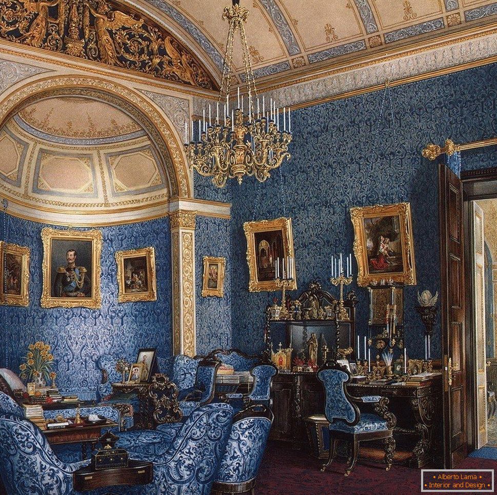 Interior with blue walls and furniture