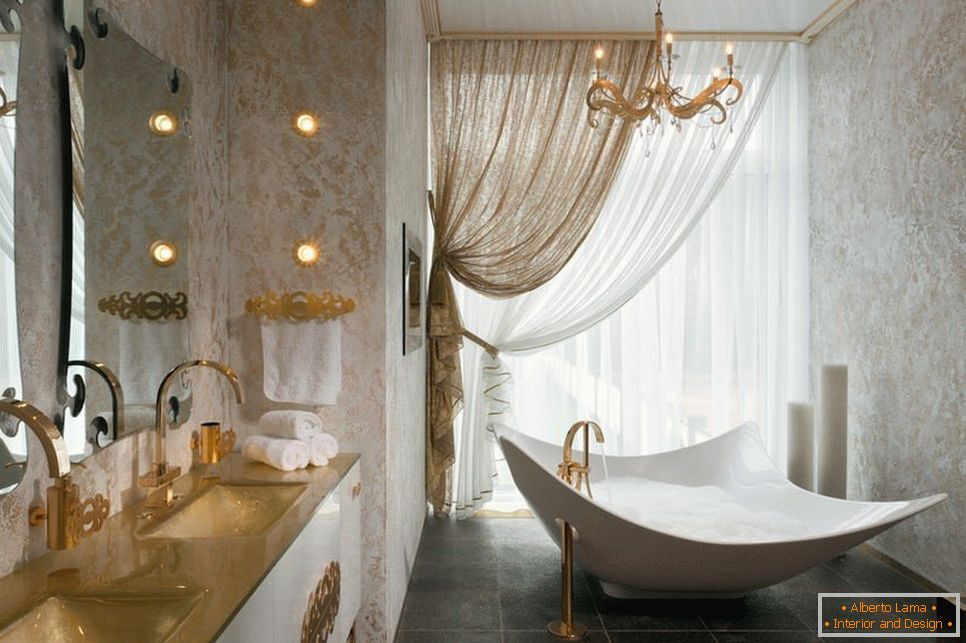 Bath with plumbing fixtures for gold