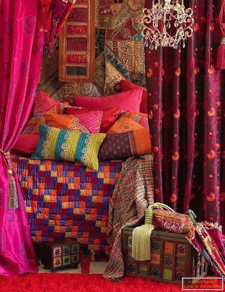 Multicolored pillows on the bed