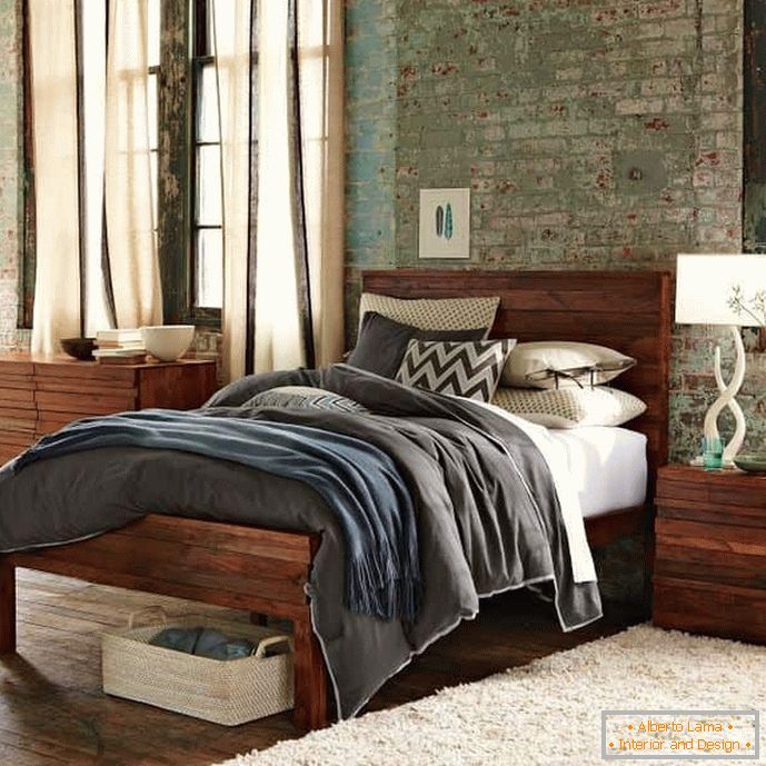 Modern olden time in a large bright bedroom - grunge style